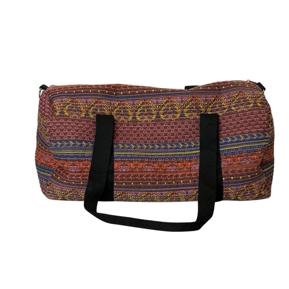 Quilted Barrel Weekender Tote Bag Multicolor Tribal Handle and Shoulder Strap